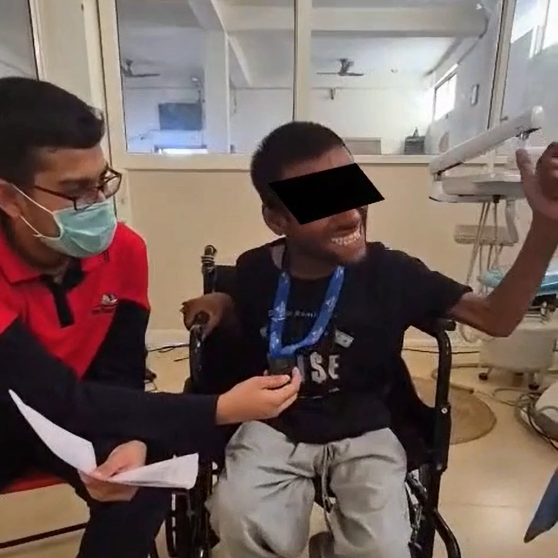 Patient using assistive device